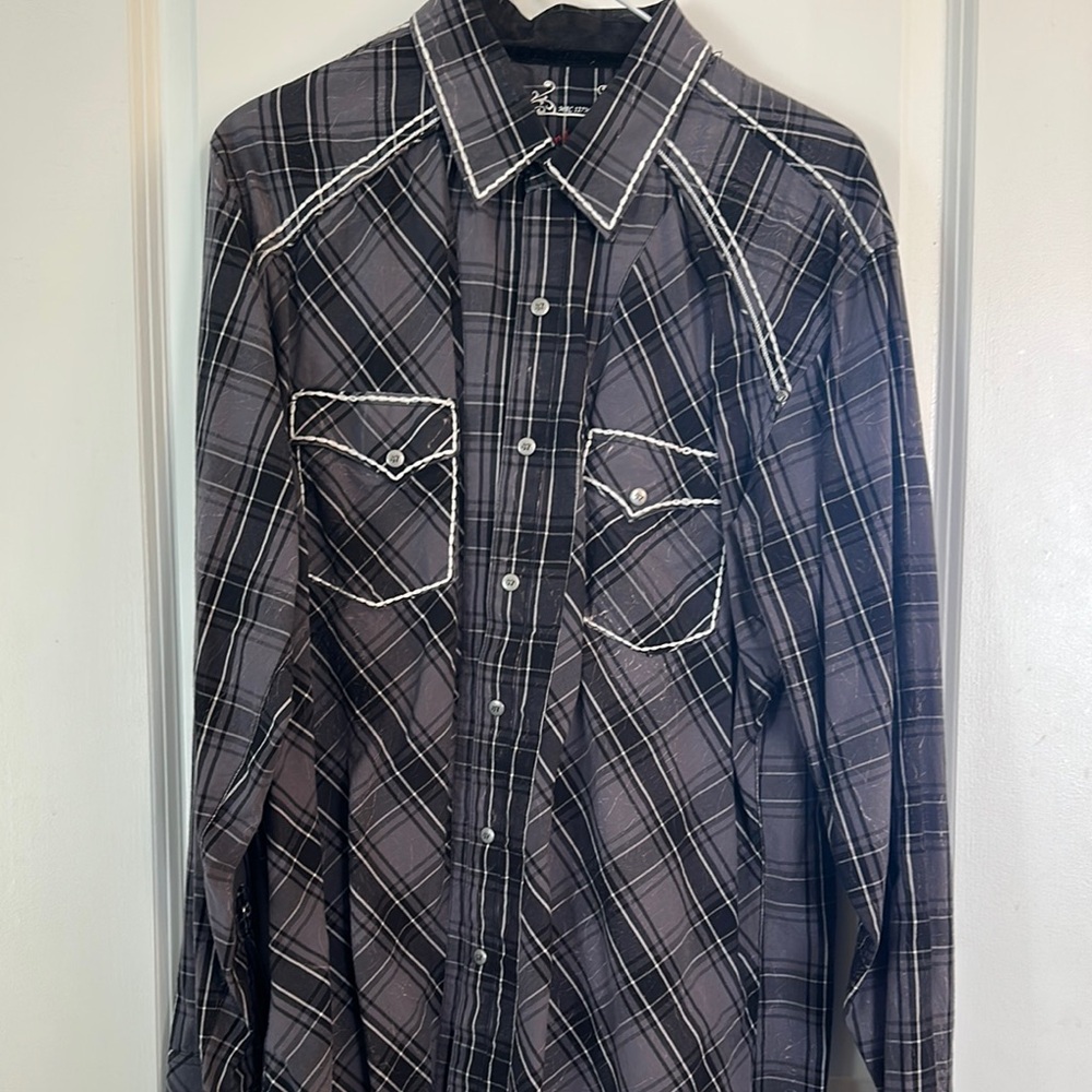 Black and White Plaid Western Shirt Large